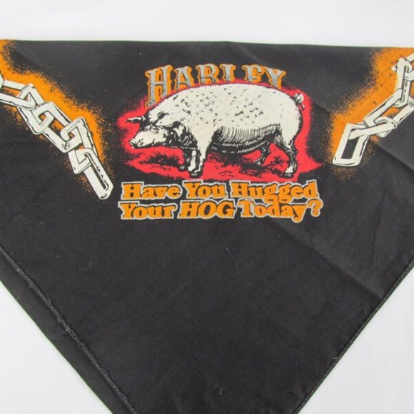 Rare 80s Harley Davidson Bandana Scarf Harley Have you Hugged your Hog Today - Picture 4 of 5